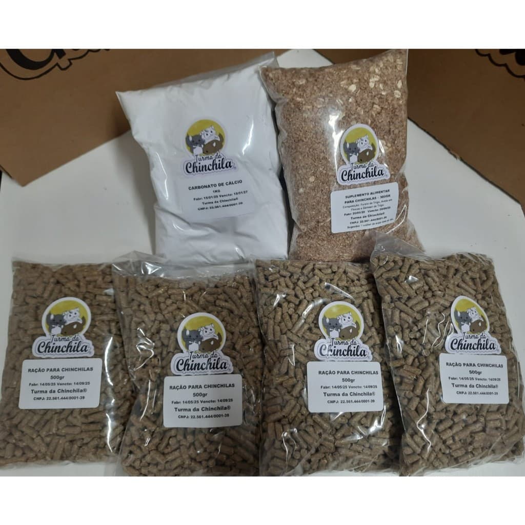 KIT 48 - 4 Rações para chinchila, 1 suplemento e 1 pó para banho