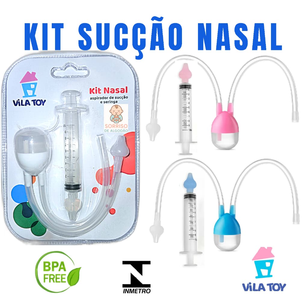 KIT LIMPEZA NASAL BEBÊ ASPIRADOR DE SUCÇÃO E SERINGA DE  LAVAGEM VILA TOY