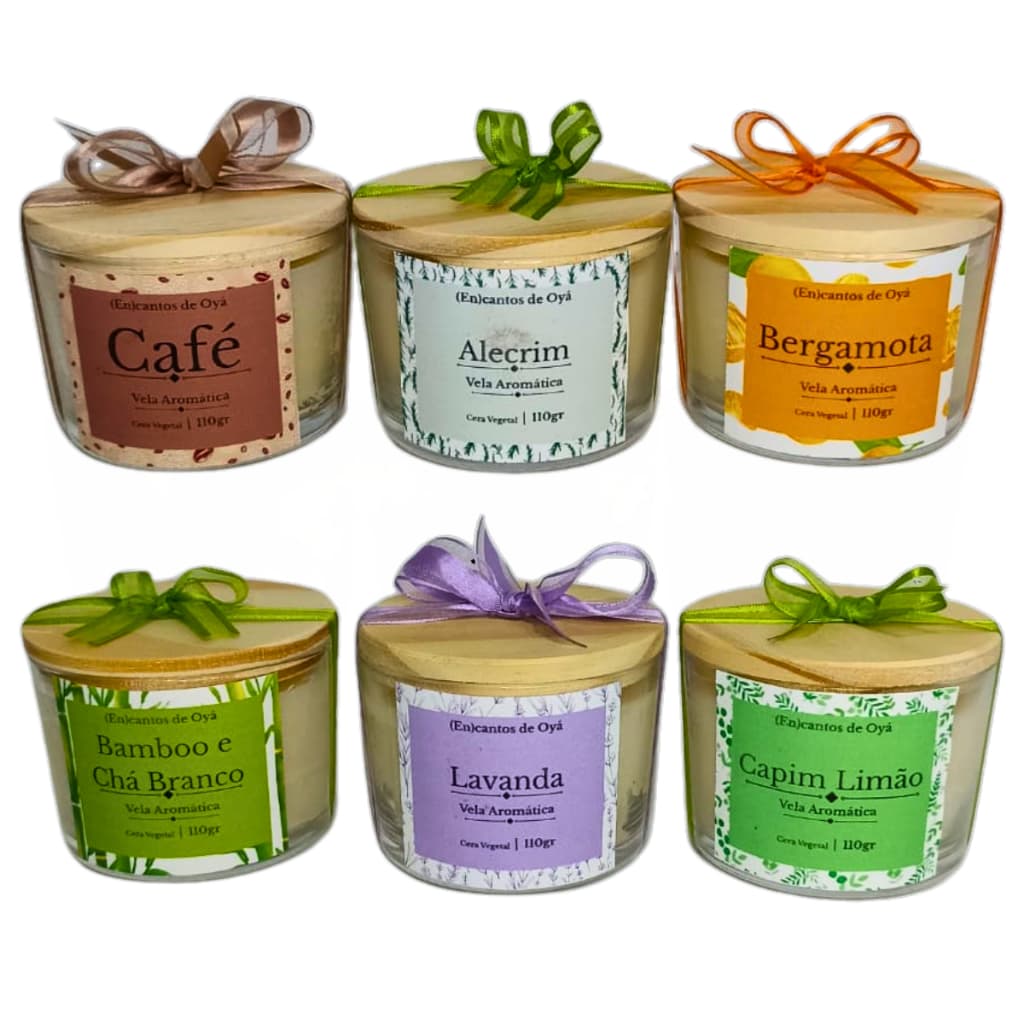 Velas aromáticas perfumada artesanal decorativa 7 fragrâncias 110g laço presente