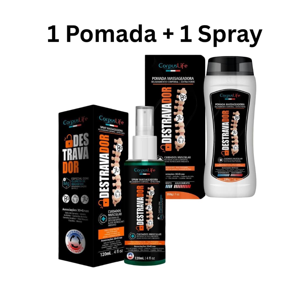 Pomada e Spray Destravador Massageadora - Alivio das Dores Imediato - Corpus life