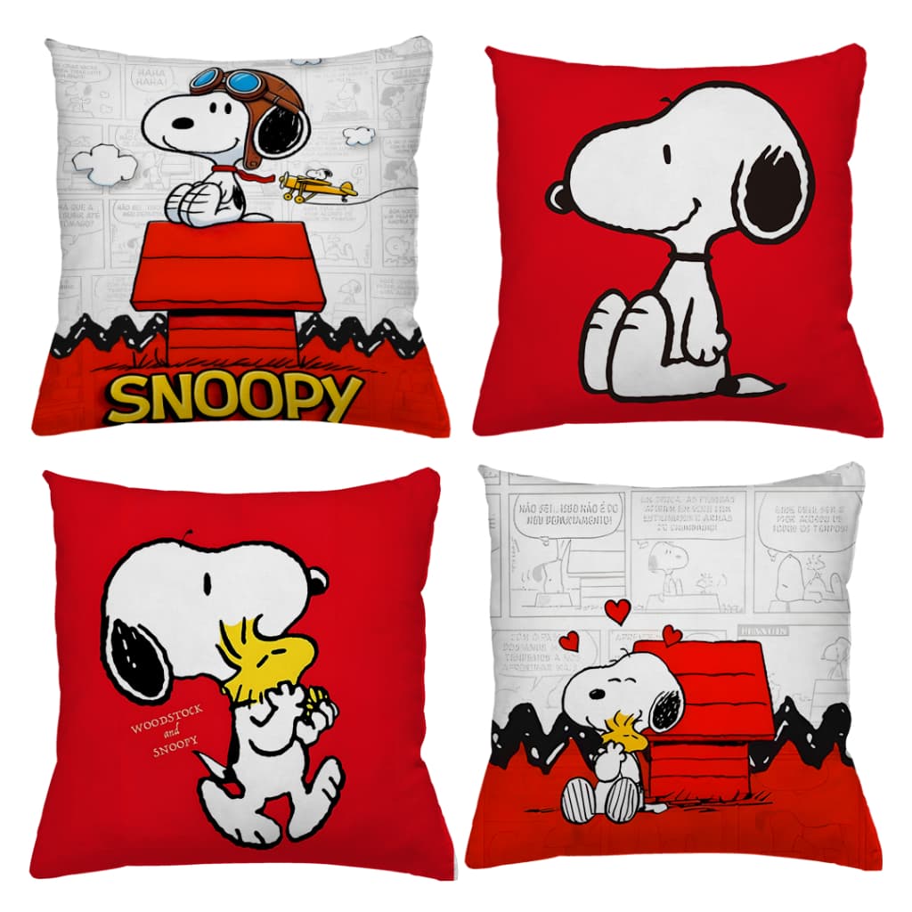 KIT 4 CAPAS DE ALMOFADAS DECORATIVAS SNOOPY  TAMANHO 45X45