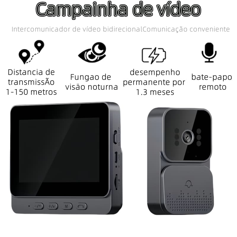 Campainha Com Câmera Vídeo Porteiro Sem Fio Wi-Fi HD Inteligente Smart Home Vê Pelo Celular