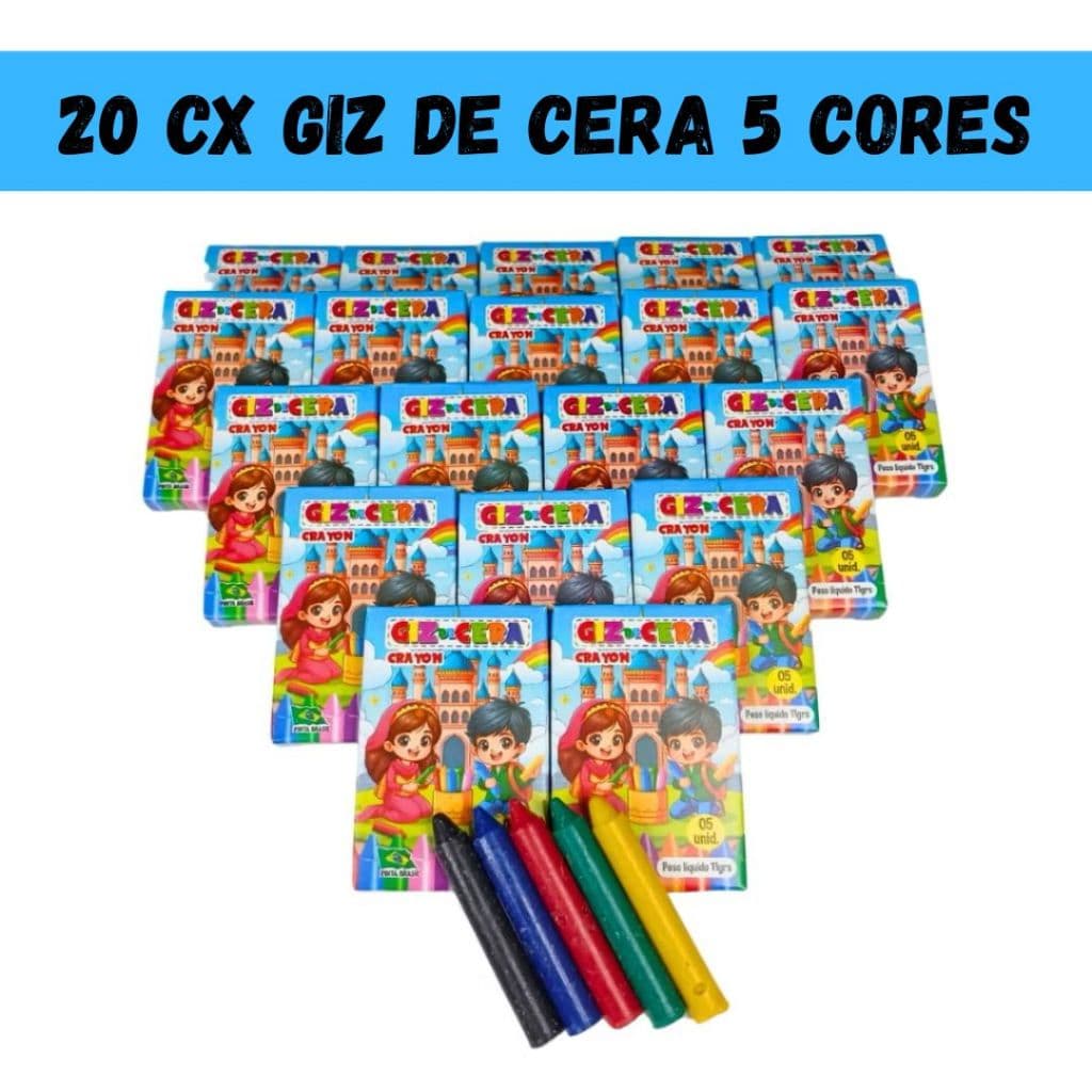 20 cx Mini Giz de Cera 5 Cores P/ Kit Festa Infantil Lembrancinha Artesanato