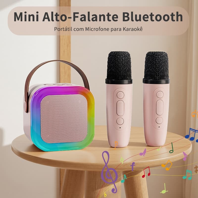 caixa de som Alto-Falante bluetooth Karaoke microfone infantil Duplo Sem Fio Perfeito para Viagens Bateria 4h Presente