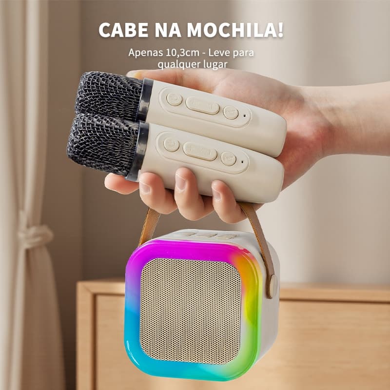 caixa de som Alto-Falante bluetooth Karaoke microfone infantil Duplo Sem Fio Perfeito para Viagens Bateria 4h Presente