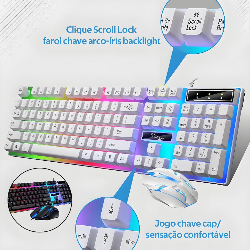 Kit Teclado Semi Mecânico + Mouse Gamer 3200dpi Rgb Led -H8
