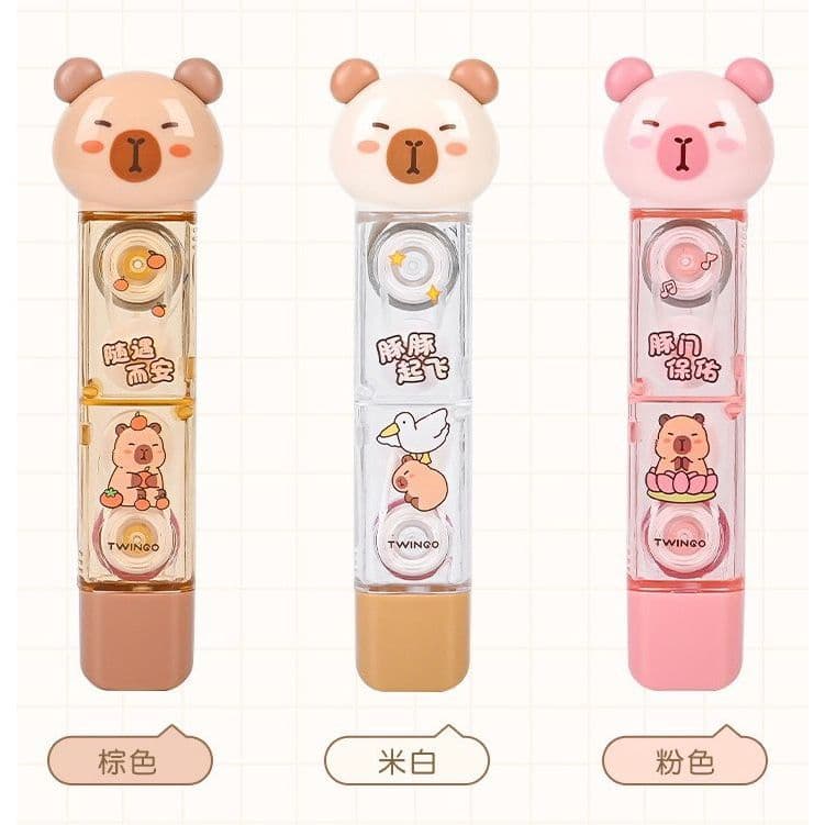 Fita Corretiva e Cola em Fita 2 em 1 Capivara 3D Branquinho Dupla Ponta Criativa Fofa Kawaii Presente Escolar Portátil