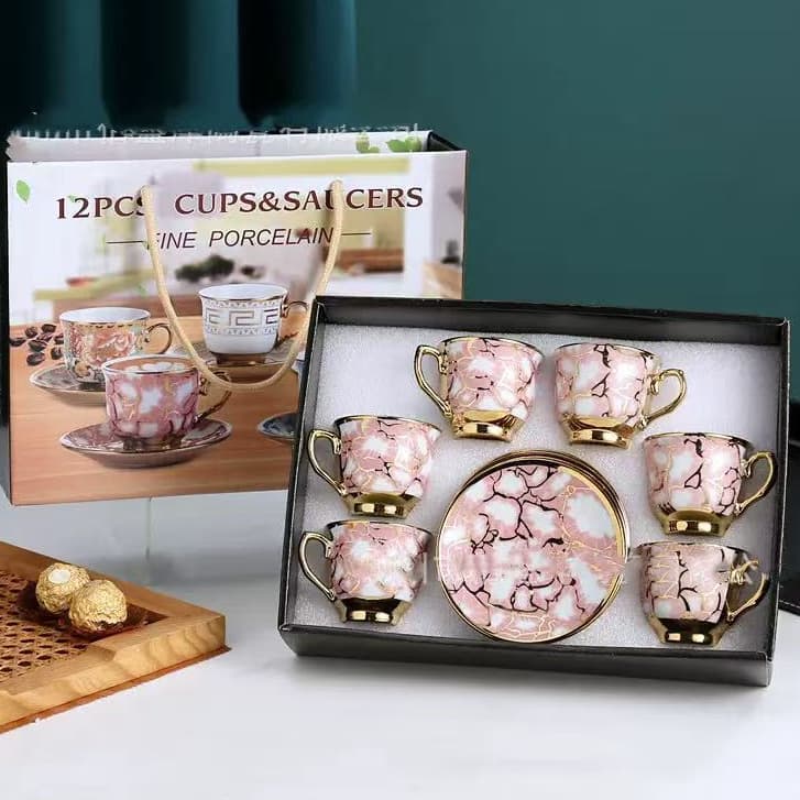Xícara de café/chá - kit com 6 conjuntos (12 peças) de Cerâmica em porcelana