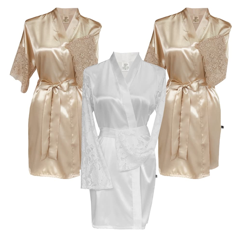 kit com 3 Robes, sendo 1 manga longa de renda e 2 manga curta de renda - noiva, mãe da noiva, mãe do noivo, casamento