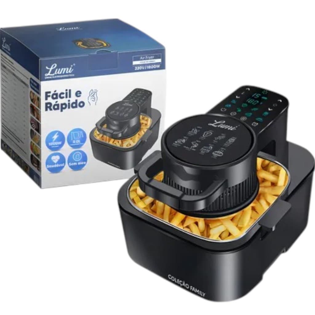 Air Fryer 8 Litros Lumi 127V e 220V Fritadeira Elétrica Sem Óleo 1800W