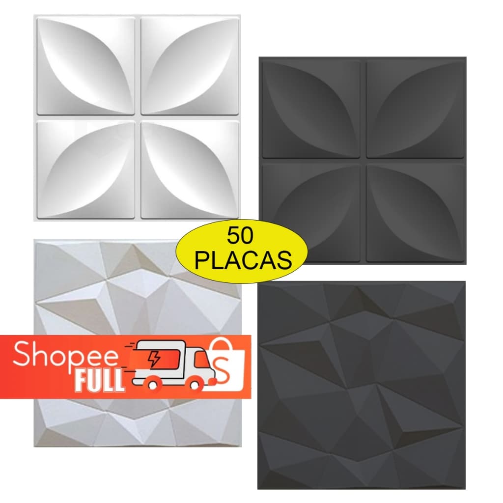 Kit 16 e 50  Placas  PVC 3D 25x25 Revestimento de Parede Decorativa