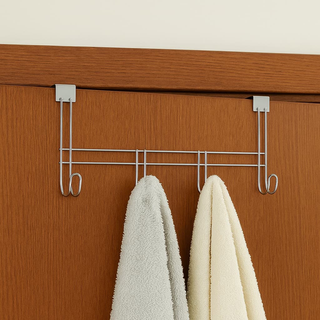Cabide de Porta 4 Ganchos em Aço Cromado Cabideiro Suporte para Pendurar Toalha Roupa Multiuso Águia