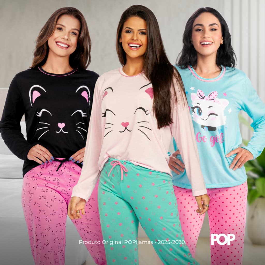 Pijama Feminino Inverno Longo Blogueira Kit Completo Calça Blusa de Frio Confort Personagem Fofinho