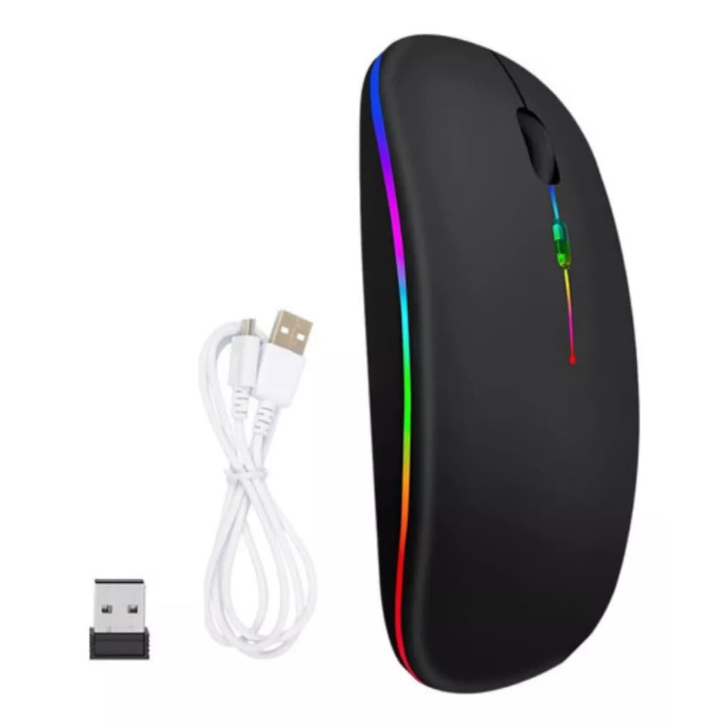 Mouse Sem Fio Recarregável Wireles Optico Led Rgb Ergonômico