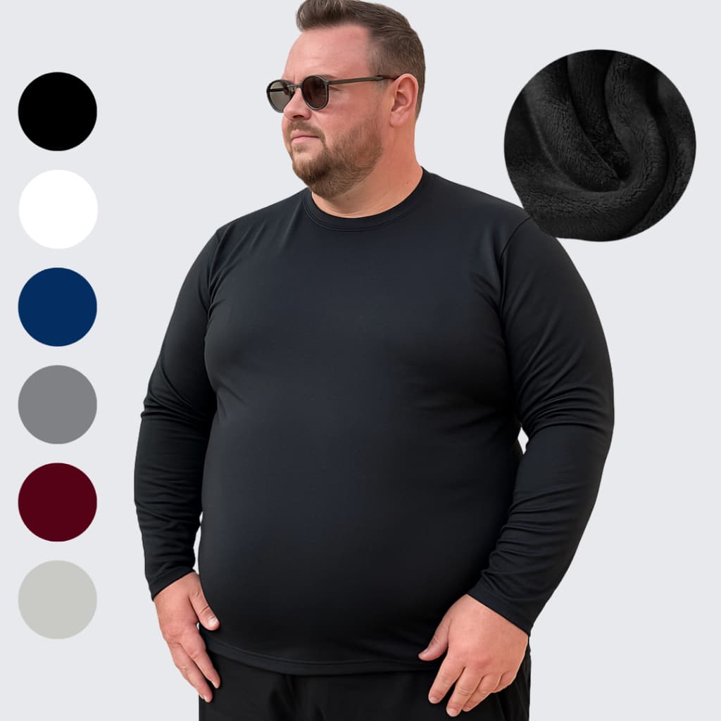 Camisa Térmica Masculina Peluciada Plus Size Proteção Inverno Blusa Manga Longa Segunda Pele