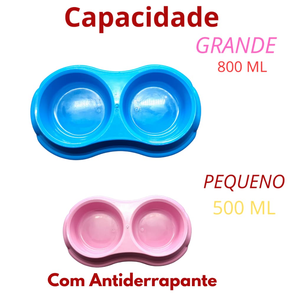 Comedouro Duplo Para Cachorro Gato Água Ração 2 em 1 500ml 800ml com antiderrapante