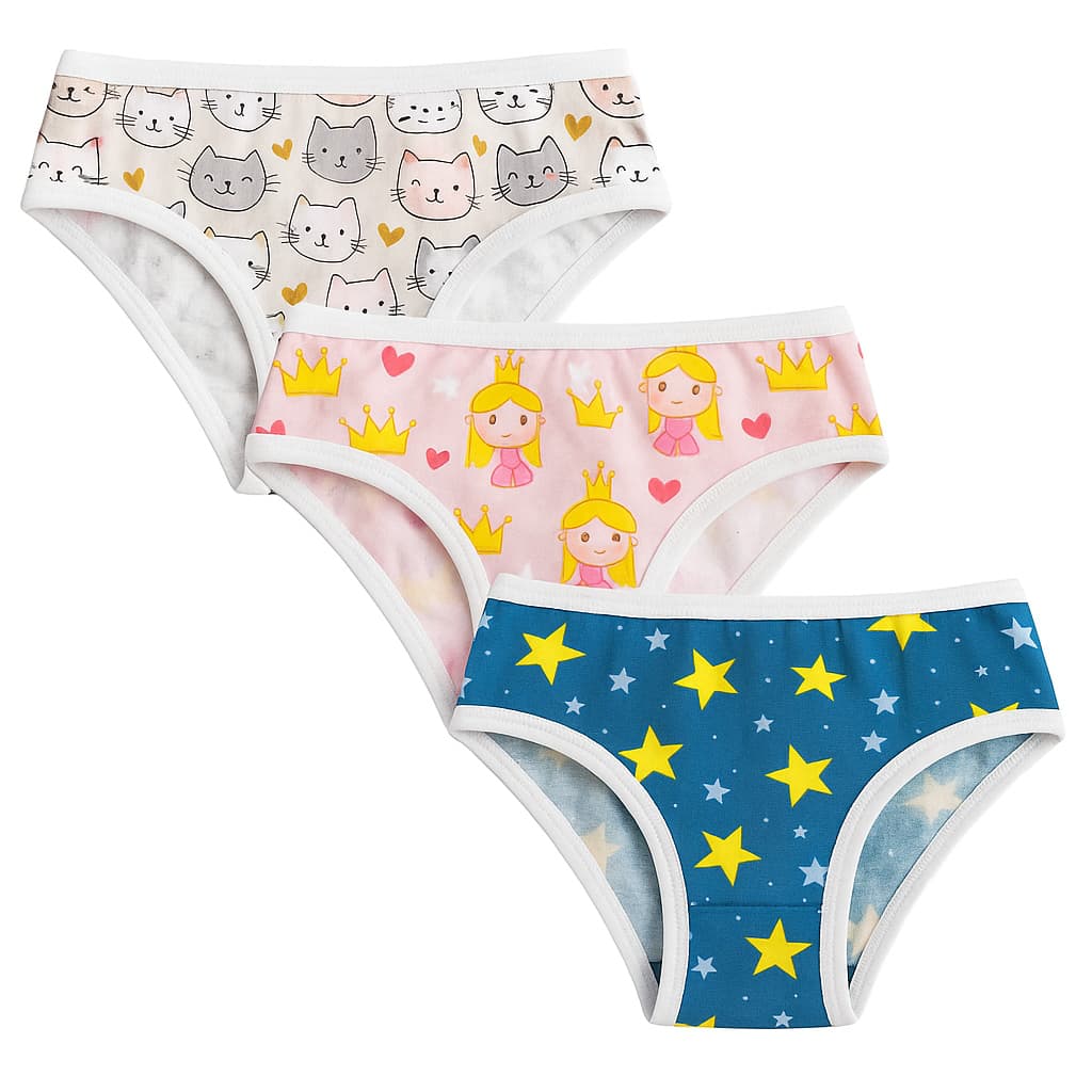 kit com 10 Calcinhas Juvenil Poliéster Estampado para Menina Moça Calcinha Forrada Conforto para o dia a dia.