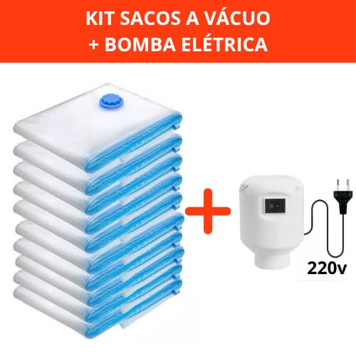Kit Saco a Vácuo + Bomba Automática Elétrica Organizador Rápido Armazenar Guardar