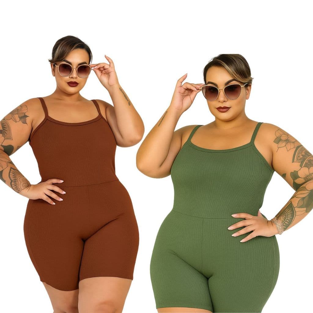 Kit 2 Macaquinho Malhar Plus size Curto Anarruga Feminino Estiloso Alça Fitness Academia Macacão Short P055