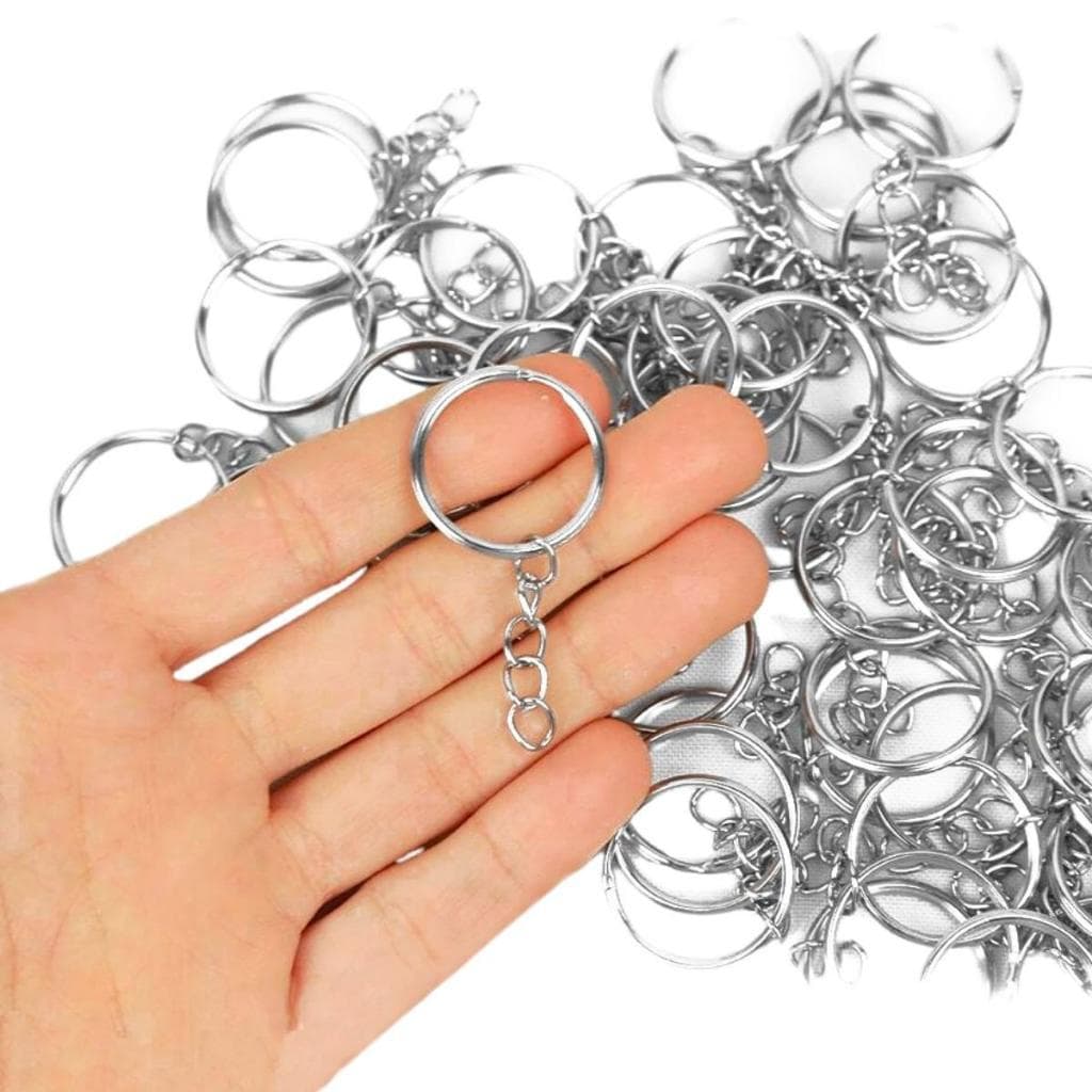 Argola Para Chaveiro Com Corrente Prata - Tamanhos: 20mm / 24mm - Pacote Com 50 / 100 Unidades