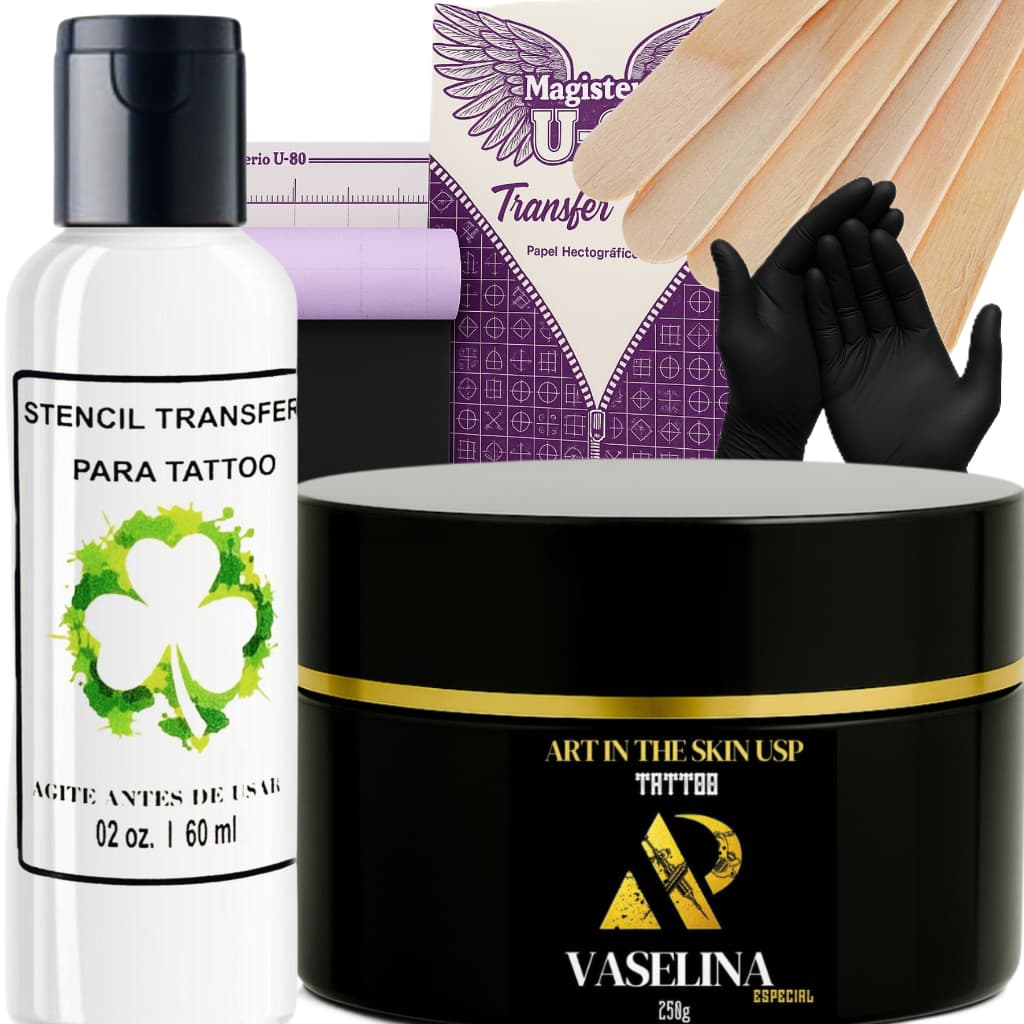Kit Vaselina 250g Transfer 60ml Papel Hectográfico Decalque P/ Tatuagem Palitos Para Vaselina Tattoo