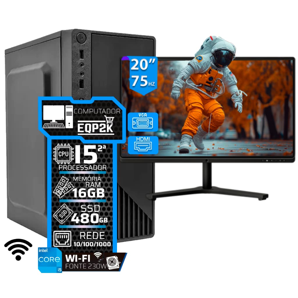 Computador Intel I5 Ssd 480gb 16gb Memória Ram Monitor 20