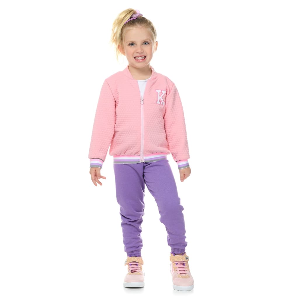 Jaqueta Infantil Matelassê Rosa com Zíper – 1 a 3 Anos | Roupa de Inverno Menina Quentinha e Estilosa