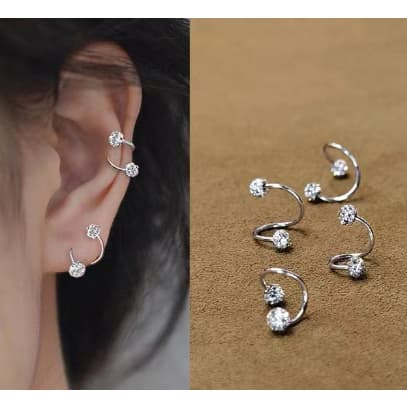 Kit 2/4/6/12 Unidades Piercing Twister Prata Aço 8mm com Bolinha de fogo Mi Strass cristal