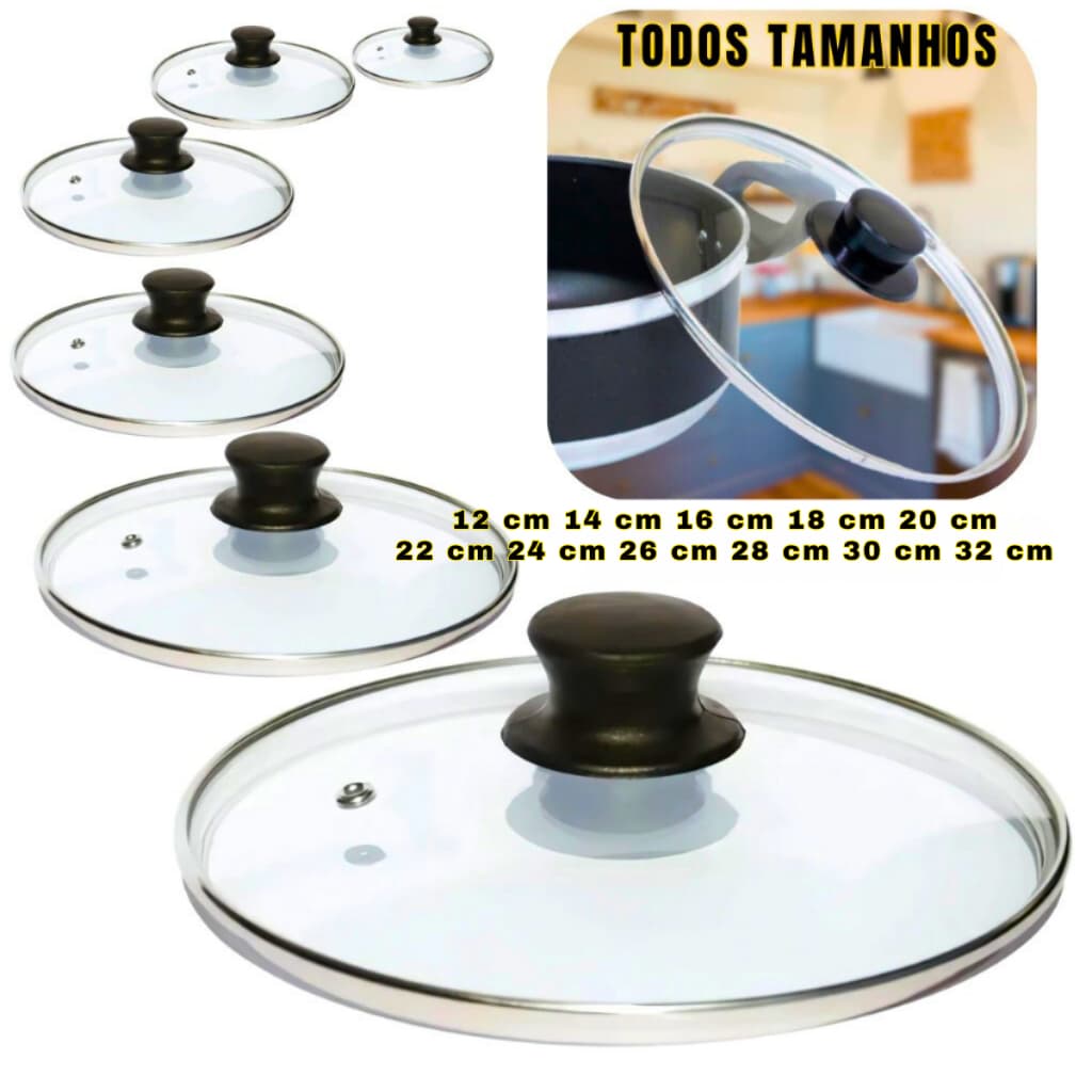 Tampa De Vidro Com Cabo Alça Puxador Pomel Todos Tamanhos Panela Frifideira