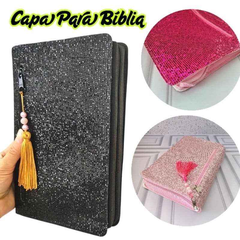 Capa Para Bíblia Sagrada N° 11 Zíper Bolso Externo Porta Celular Capa Brilhosa