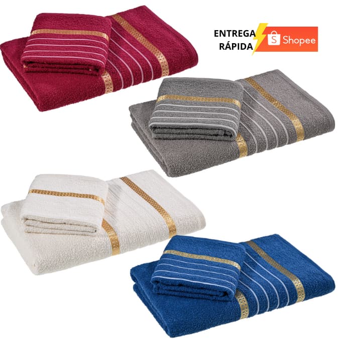 Jogo de Toalhas com 02 ou 04 Peças Banho e Rosto Paris 100% Algodão Alta Absorção Grande Laune Haus