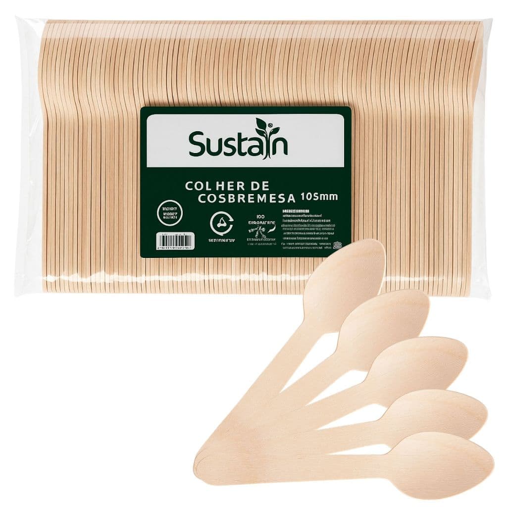 Kit 100, 200 ou 500un Colher p/ Sobremesa em Madeira, Sustentável, Resistente, combo