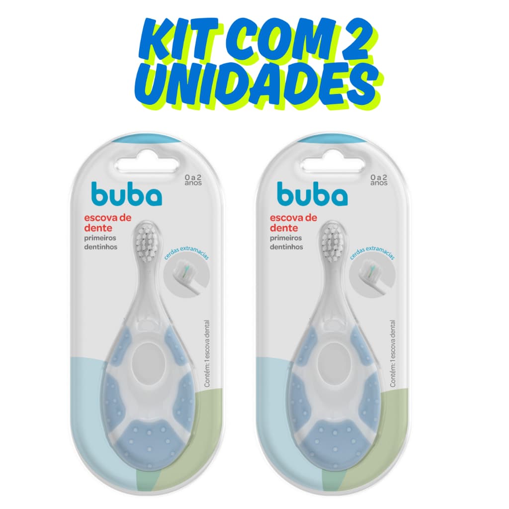 Kit 2 Escova de Dente Buba Higiene Bucal Bebê Menino Escova Dente Azul Escovinha