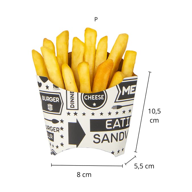 Caixa para Batata Frita Estampada PP e P – Embalagem Kraft Delivery Festa Food Truck PCT/ 50 uni.