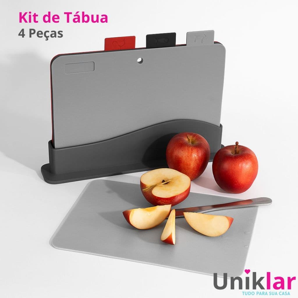 Kit 4 Tábuas De Corte Com Suporte Antiderrapante Poliéuretano Cozinha