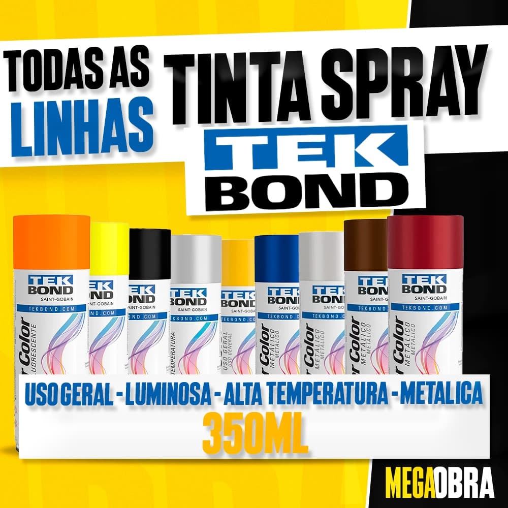 Tinta Spray TekBond 350ml Uso Geral, Verniz, Primer Luminosa e Alta Temperatura Diversas Cores