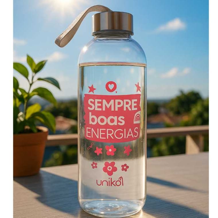Garrafa de Água 1 Litro de Vidro Garrafa para geladeira Sempre Boas Energias Garrafa frase Garrafa presente