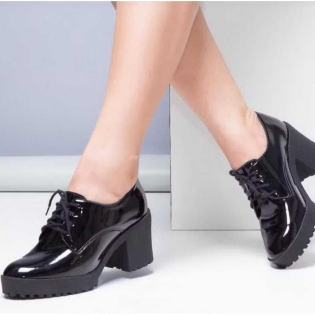 Sapato Feminino Oxford Salto Sola Tratorada Tamanho 35