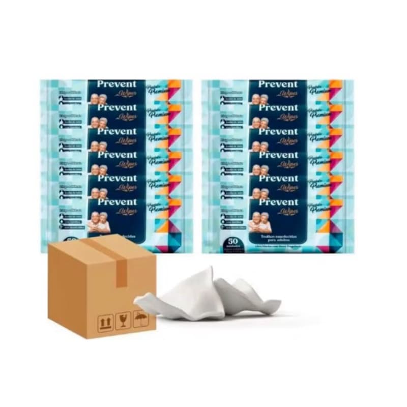 Caixa com 600 lenços Umedecido com 12 pacotes  Geriátrica Prevent 50un