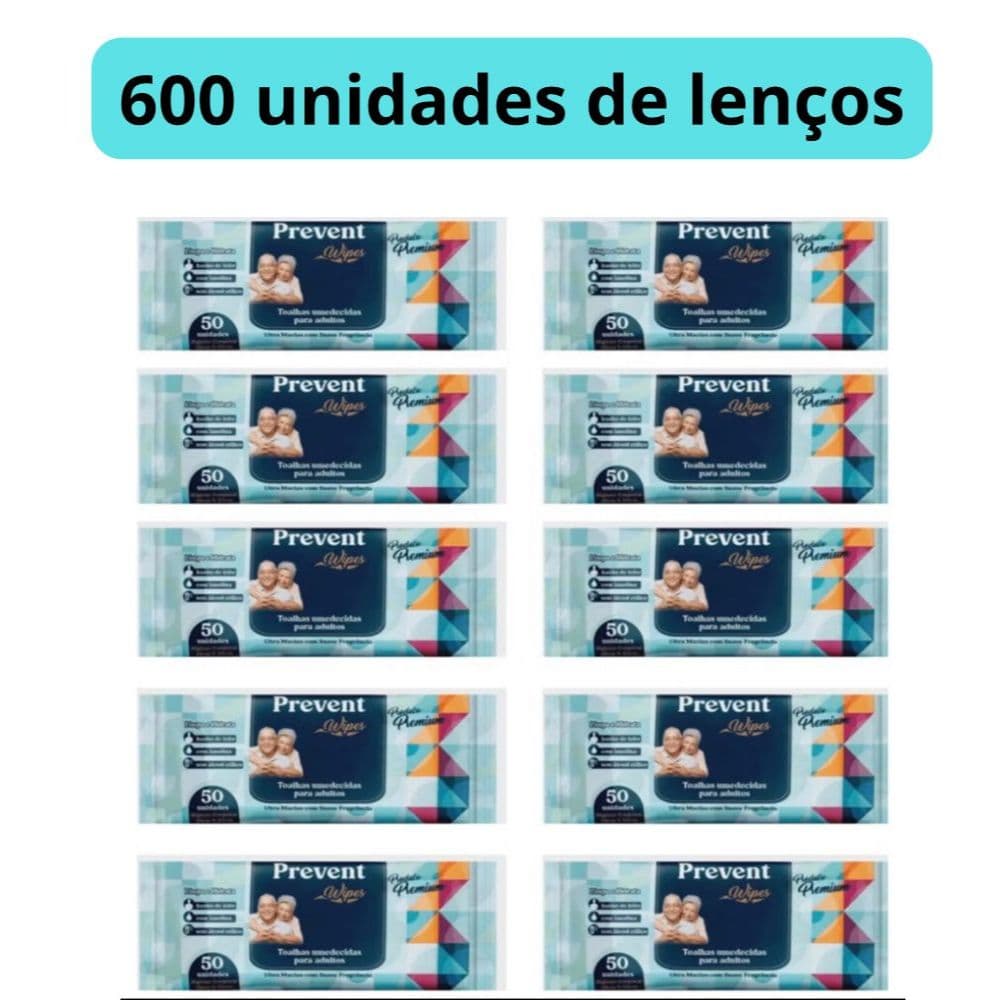 Caixa com 600 lenços Umedecido com 12 pacotes  Geriátrica Prevent 50un