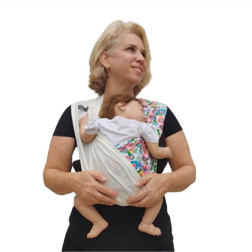 WrapSling de Vestir - FastSling de Vestir PiêPaô Flores + Marfim/Creme