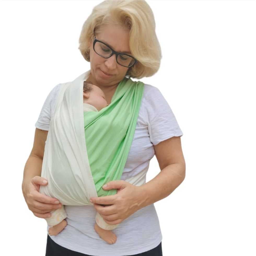 wrapSling de Vestir - FastSling de Vestir Baby Sling PiêPaô Hortelã + Marfim/Creme