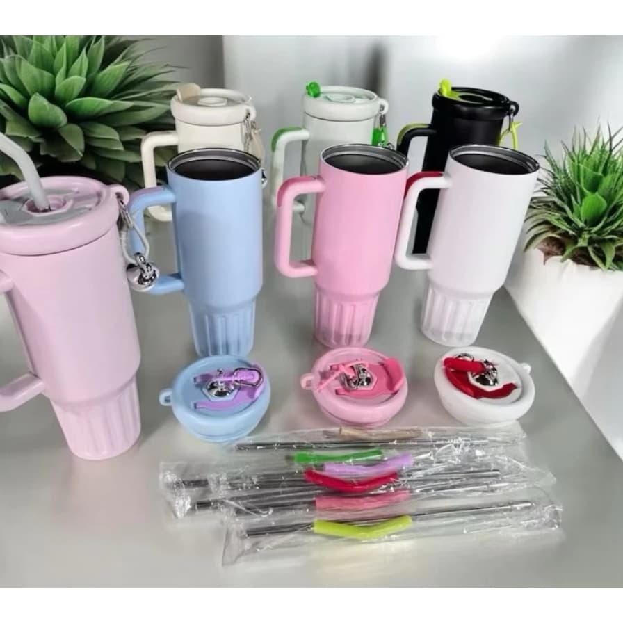 Copo Térmico Inox Portátil 1200ml Garrafa Térmica Inoxidável com Tampa e Canudo sem logo