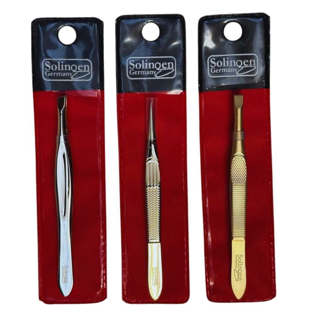 Kit 3 Pinças Solingen Para Designer De Sobrancelhas (Chanfrada + Agulha + Reta) Aço Inox | Esterilizável Autoclave