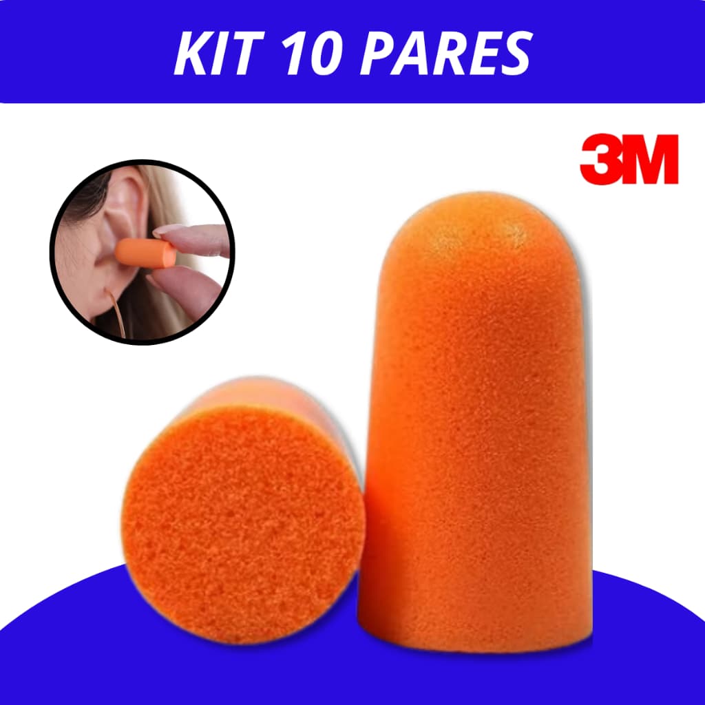 Kit 5 10 ou 20 Pares Protetor Auditivo de Espuma Ouvido Auricular Plug Sem Cordão 3M