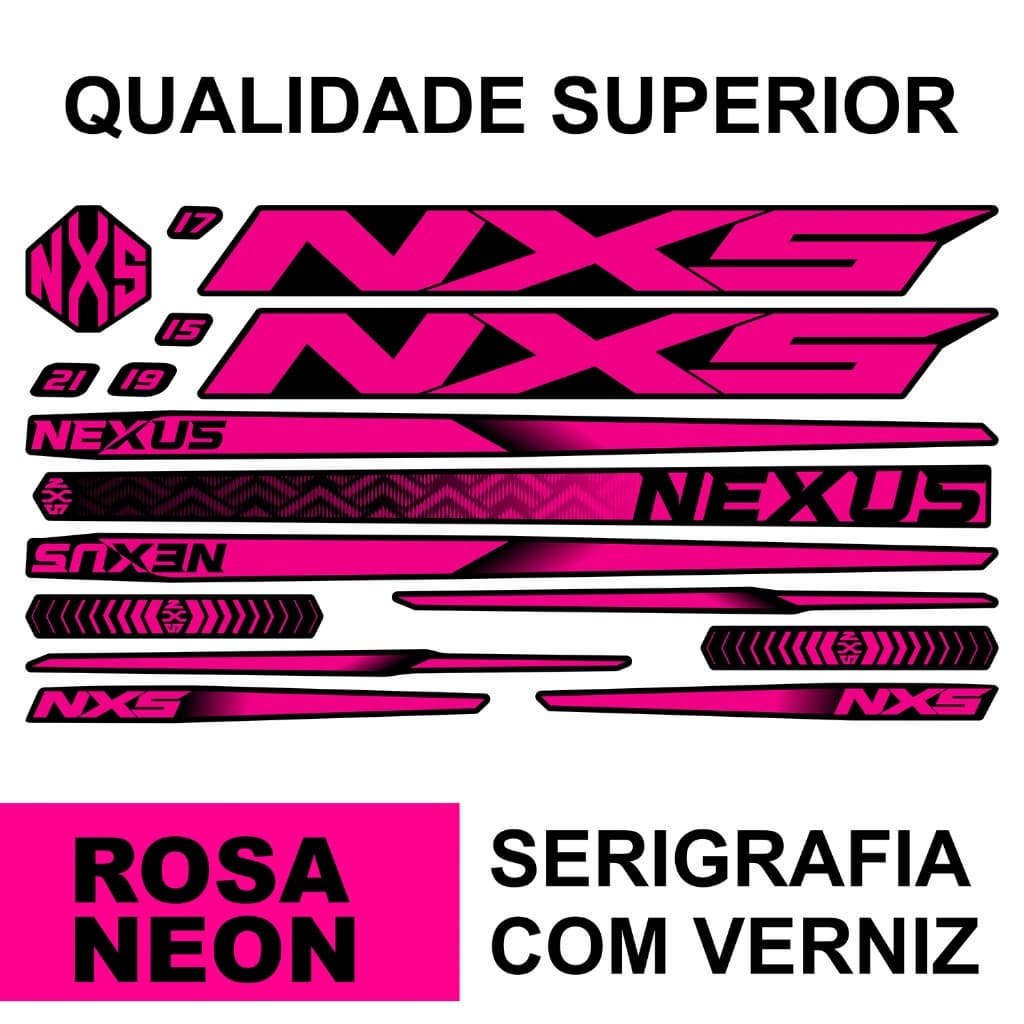 Adesivo Bicicleta aro 29 e 26 NXS NEXO Cartela Completa Cores Originais tipo DROPP, KSW, KRW Verniz