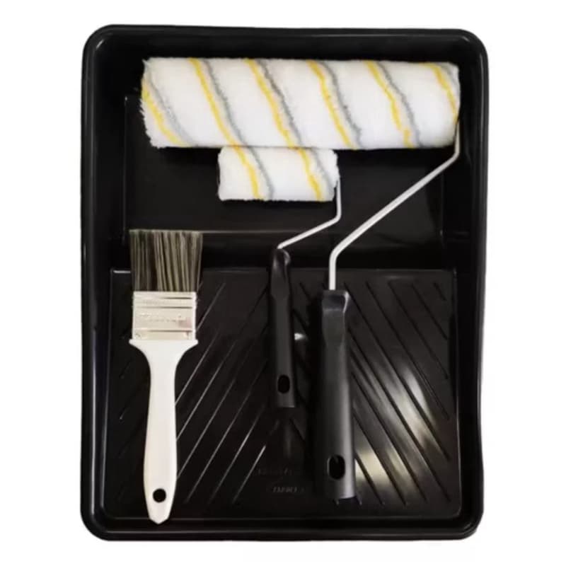 Kit Pintura Compel 5 Peças Sem Respingos – Rolo 23cm + Rolo 9cm + Pincel 2” + Bandeja + Suporte