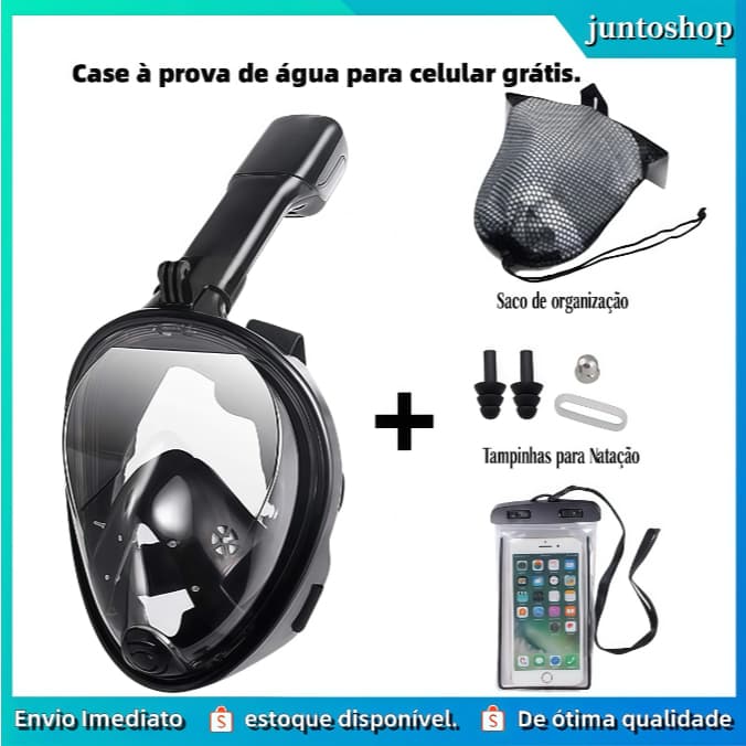 Kit Máscara à Prova d'Água Snorkeling/Mergulho +Óculos Silicone   Máscara De Mergulho Snorkel Full Face+Celular case