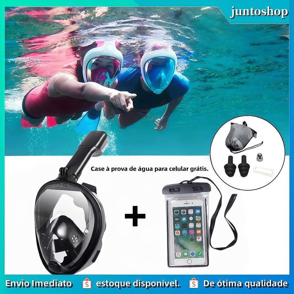 Kit de máscara impermeável e snorkeling, óculos com saia de silicone para natação/snorkeling e máscara de mergulho.