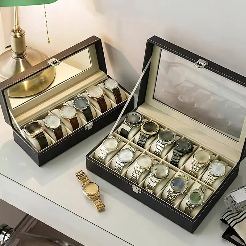 Porta Relógio Total Luxo Estojo Couro Ecológico 12 Nichos